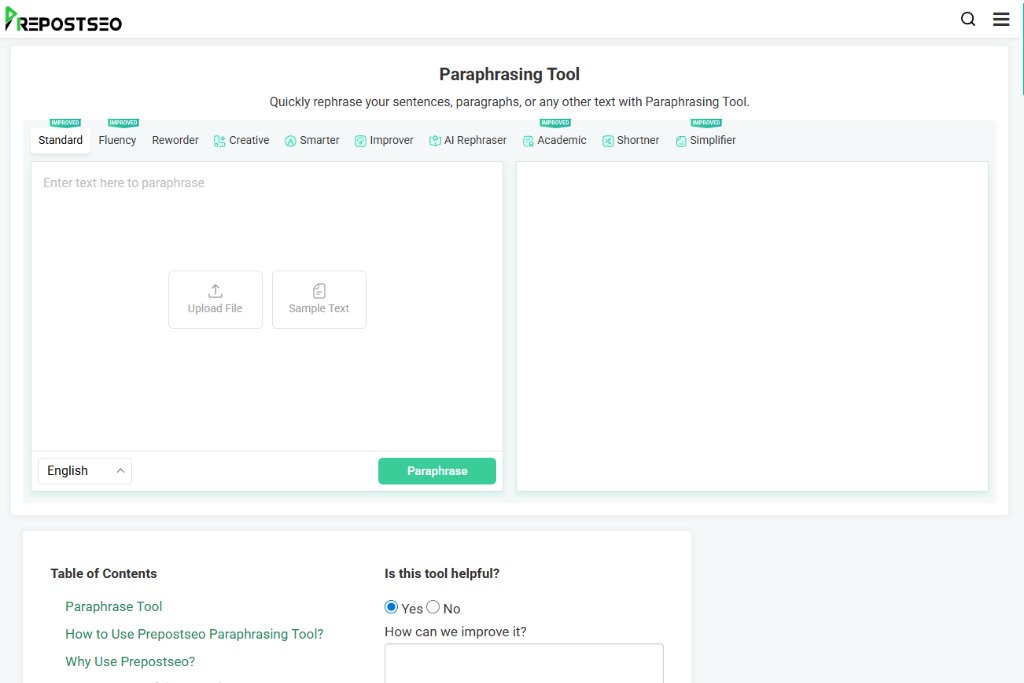 Prepostseo Paraphrasing Tool image
